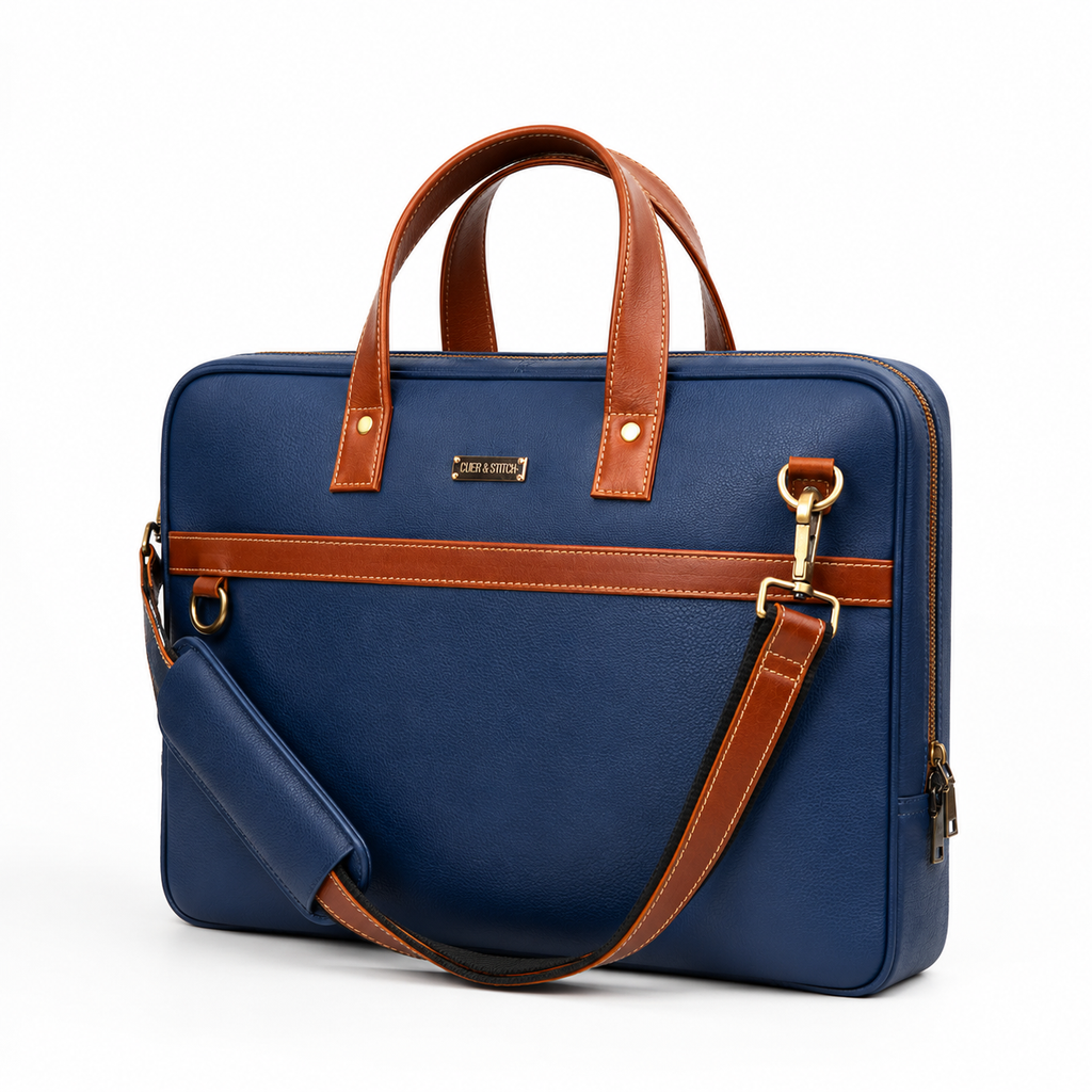 Blue & Tan Office Bag