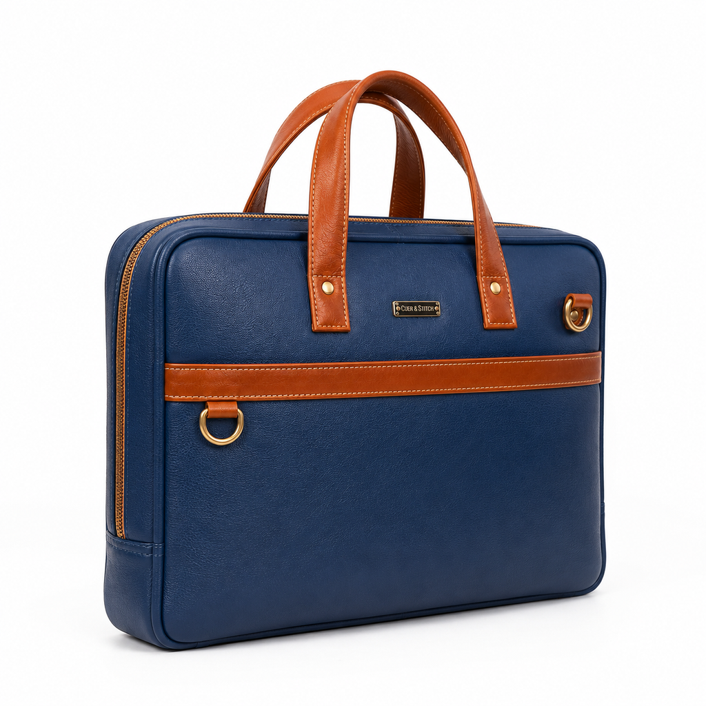 Blue & Tan Office Bag